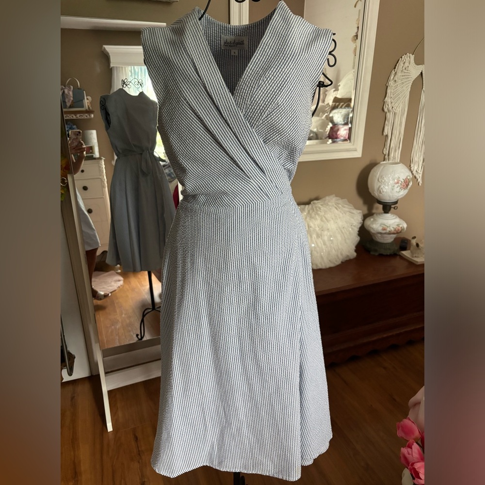 Blue Sleeveless Wrap Midi Dress